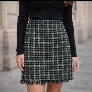 Tweed Skirt Green Silver Threading
